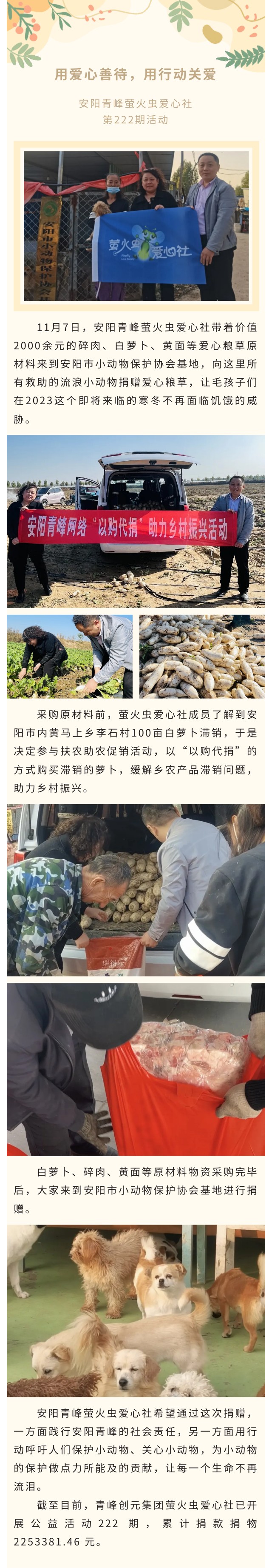 用愛心善待,用行動關(guān)愛--青峰創(chuàng)元集團螢火蟲愛心活動第222期報道